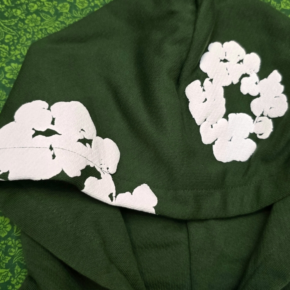 Green Denim Tear with White Floral Pattern Unisex - Picture 12 of 15